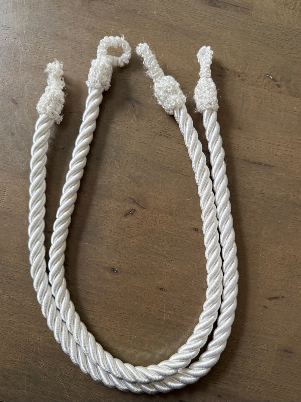 2pc White Twisted Rope Cord Curtain Tie Back Decorative Cord with Knotted Ends